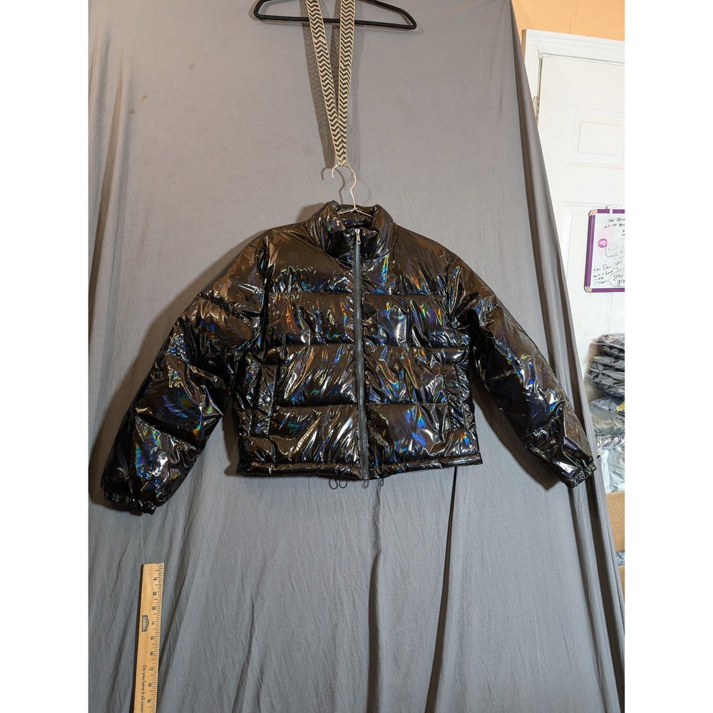 Faded Rose Women's‎ Puffer Black Reflective Croppe jacket Size M